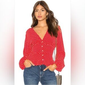 FREE PEOPLE Love Street Red Polka Dot Blouse